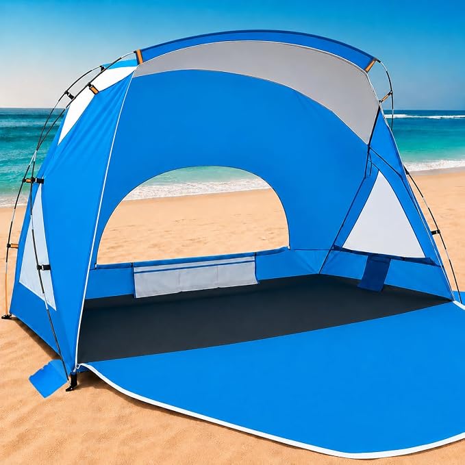 Beach Tent, Portable Sun Shelter for 2/3/4/6-8 Person with UPF 50+ UV Protection, Easy Setup Waterproof Beach Shade Canopy Cabana for Family Outdoor and Picnics, Fishing with Carrying Bag by Etto