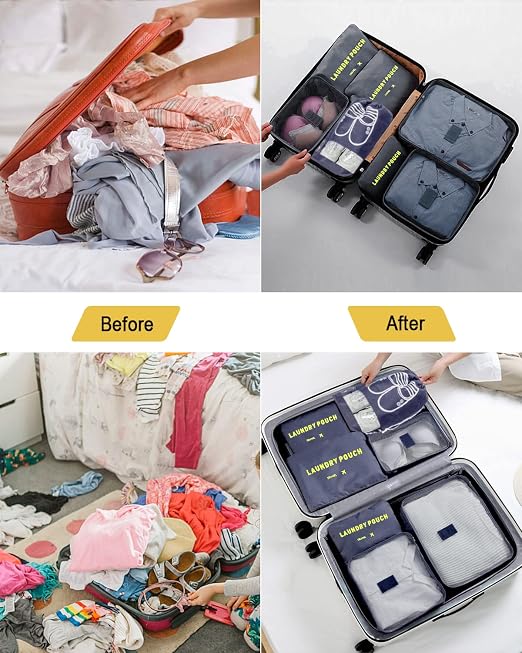 8-in-1 Suitcase Organiser Set for Travel, Clothes Bags, Packing Cubes, Luggage Organisers for Clothes, Shoes, Underwear, Cosmetics, Dark Blue - Image 5