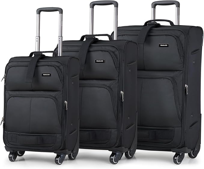 Hanke 3 Piece luggage Sets Softside Expandable luggage with Spinner Wheels TSA Lock,Travel Lightweight Luggage Sets,Black by Hanke