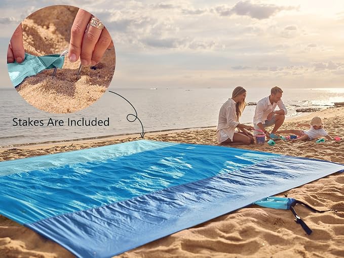 WEKAPO Beach Blanket Sandproof Waterproof, Extra Large Beach Mat, Oversized & Compact Sand Free, Quick Drying Beach Essentials for Vacation, Cruise, Picnic & Camping with Stakes - Image 6