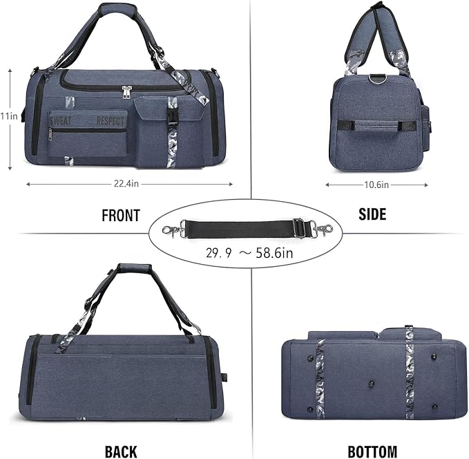 Gym Bags for Men Gym Duffle Bag Backpack 3-Way Sports Duffel Bags for Men with Shoe Compartment & Wet Pocket, Fitness Workout Training Bag, Blue - Image 6