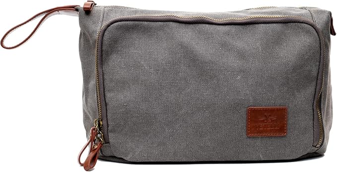 Vetelli Vintage Canvas Toiletry Bags, Travel In Style, Waterproof Canvas Dopp Kits, Durable (Messner) (Light Gray) by Vetelli