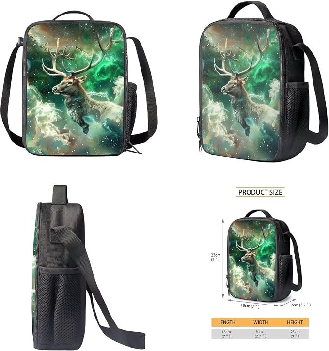 17 Inch Animal Print School Backpack And Lunch Box Set for Kids Lightweight Fantastic Galaxy Deer Backpack for Boys Girl Sturdy School Bag with Insulated Lunchbox Pencil Case Student Bookbag - Image 5