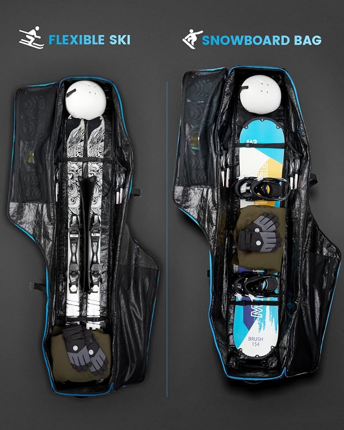Gonex Snowboard Bag with Wheels,Adjustable Length Up to 175cm to 190cm, Fully Padded Ski Bag for Air Travel, 1200D Polyester PVC Waterproof Rolling Ski Bag with Skis Strapes - Image 4