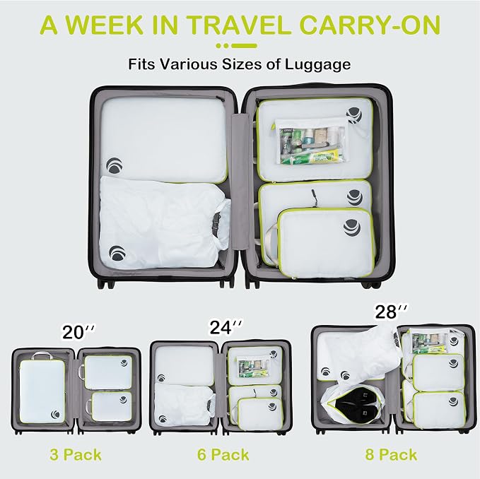 Cipway Compression Packing Cubes, Ultralight Luggage Organizer Bags with Laundry Bags and Clear Toiletries Bag,Travel Essentials for Carry on Suitcase (6 Piece,White) - Image 7