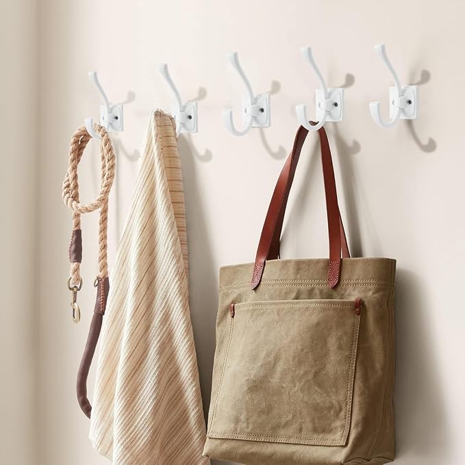 Large Wall Hooks 10 Pack White Coat Hooks Hardware Towel Hooks for Hanging Coats 4.35 Inch Double Robe Hooks Wall Mounted with Screws for Key, Towel, Bags, Cup, Hat - Image 4