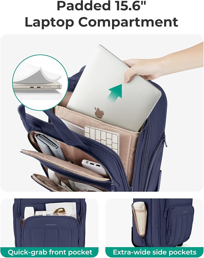 BAGSMART Small Underseat Carry on Luggage with Wheels, 16 inch Small Under Seat Luggage, Lightweight Travel Suitcase for Women, Navy Blue - Image 6