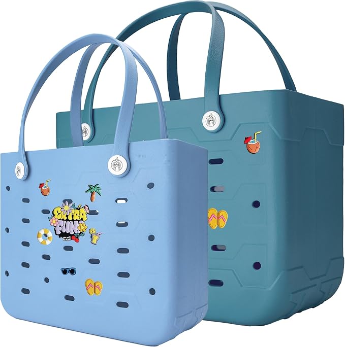 2-Pack Large Beach Bags XL & M Waterproof Tote, Sandproof, Washable- Essentials: Pool, Boat, Sports, Groceries by Unknown