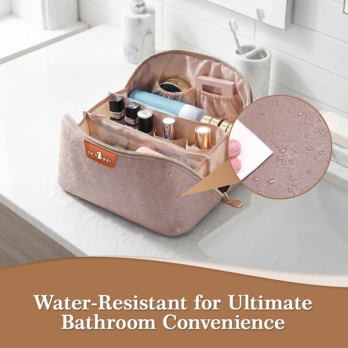 Travel Makeup Bag for Women: 3-in-1 Large Capacity Cosmetics Organizer with 2 Detachable Pouch - Vegan Leather Flat Open Toiletry Bag - Portable Travel Essentials for Full-Sized Bottles(Grey) - Image 6