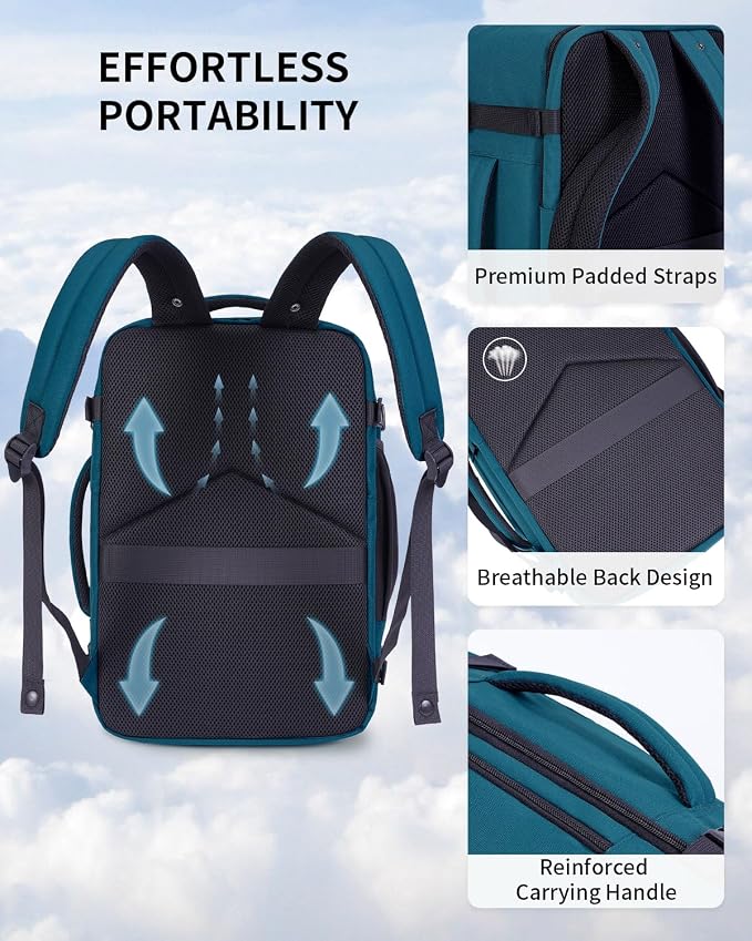 ECOHUB 17" Small Travel Backpack, United Airlines Personal Item Bag 17x10x9 with 16 Pockets, Water Resistant Rucksacks Fit 15.6" Laptop, AirTag Pocket, Lightweight Casual Daypack, 25L, Blue Green - Image 5