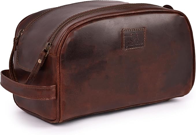 Premium Leather King Size Toiletry Travel Pouch – Handcrafted Dopp Kit with Waterproof Lining, Spacious Design for Travel Essentials, Elegant Cherry Finish - Image 2
