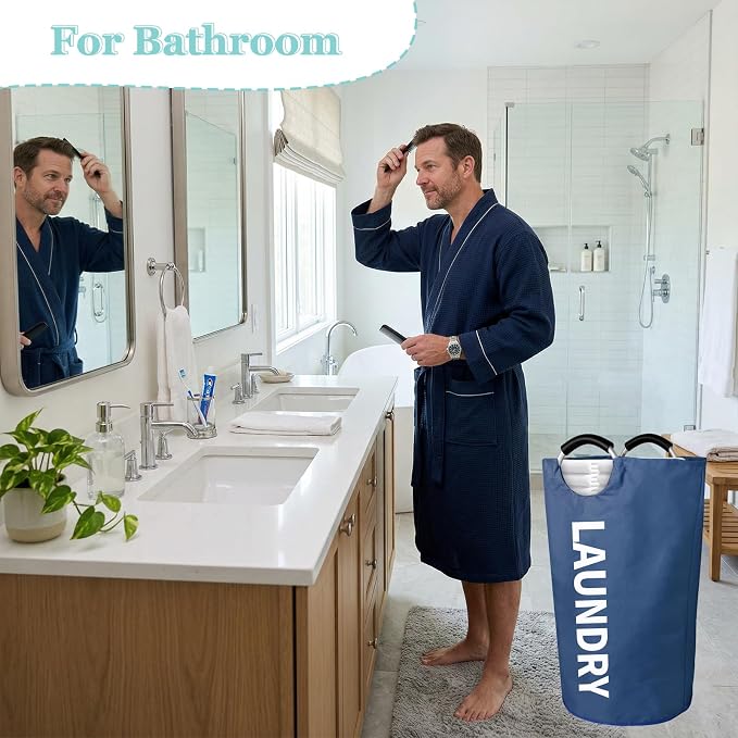 WOOHA 95L Large laundry basket,Collapsible laundry hamper, Tall Clothes Baskets Folding Washing Bin Foldable Fabric Hamper Bags for Bedroom, Closet,Bathroom,College,laundry bag,navy blue - Image 3