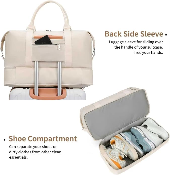 Women's Weekender bag Travel Duffel Bag with Shoe Compartment 21-inch Airline-Approved Carry-On, 2-Piece Overnight Bag Set Personal Item Luggage - Image 5