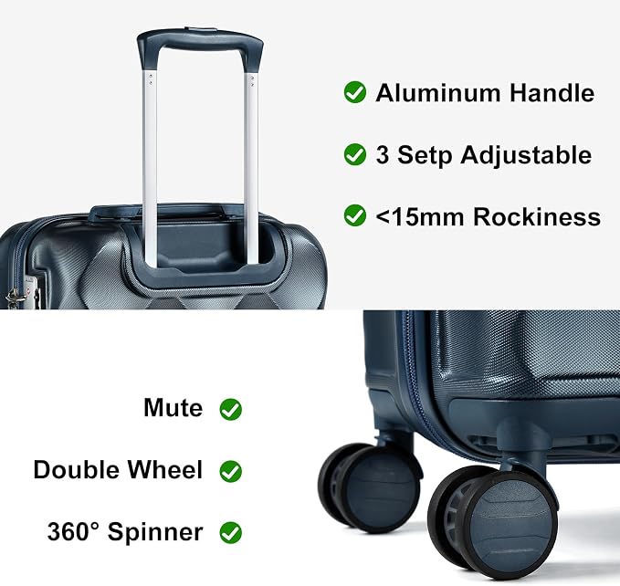 Somago Luggage Sets 20in Carry on Suitcase with TSA Lock YKK Zipper Spinner Wheels ABS Hardside Luggage 3 Piece Weekender Bags Travel Set, Ice Blue - Image 5