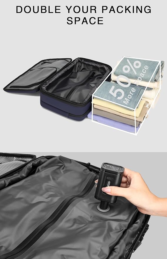 Vacuum Seal Travel Backpack 45L with Pump - Expandable Air Compression System, Water-Resistant Business TSA Lock, Laptop Backpack, Carry-On Suitcase Luggage, Gifts for Men - Image 4