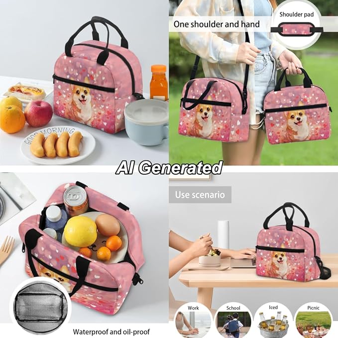Corgi 3 Piece School Bag Set for Girls Cute Backpack for School Toddler Kindergarten Kids Bookbag with Lunch Box and Pencil Case for Boys Age 3-9, Pink - Image 4
