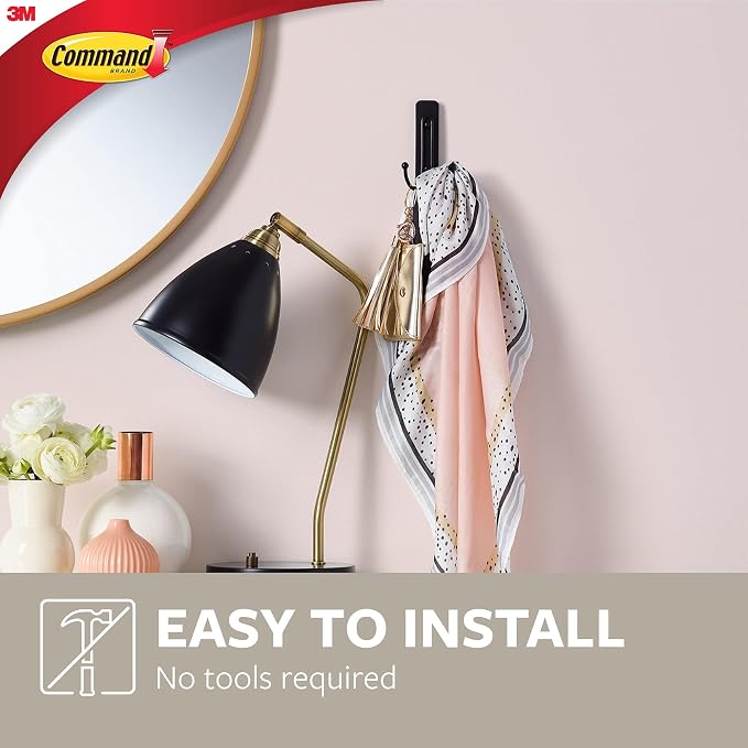 Command Decorative Hook, Matte Black Double Hook, Indoor use - 2 Metal Medium Hooks and 3 Adhesive Strips - Hang Jackets, Purses, Handbags, Backpacks, Hats, Scarves, Dog Leads - Organise Damage Free - Image 4