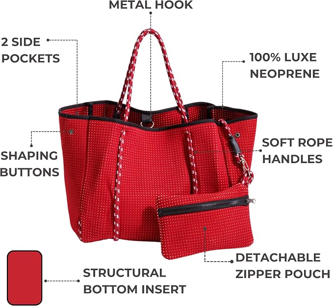 POPUPS Large Neoprene Tote Bag for Women - Everyday Designer Handbag for Travel Work and Beach with Pockets and Zipper Pouch - Image 4