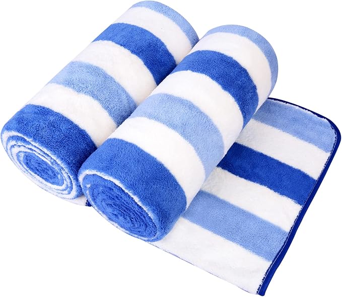 JML Bath Towels Set, Large Microfiber Bath Towel for Body, 2 Pack, 30" x 60", Oversized, Soft, Super Absorbent,Fast Drying, Perfect for Shower, Sauna, Gym, Sports, Fitness, Yoga, Cabana Stripe Blue by JML