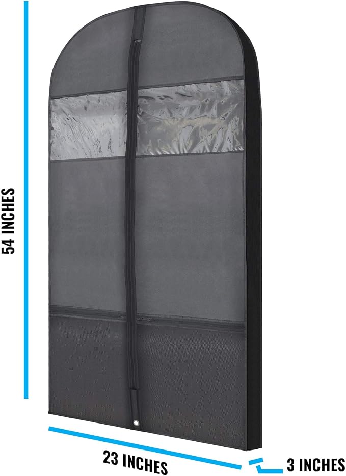 Plixio Gusseted Garment Bags Suit Bag for Travel and Clothing Storage of Dresses, Dress Shirts, Coats— Includes Zipper Pockets and Large Transparent Window (10 Pack: 54” X 24” x 3.4”) - Image 3