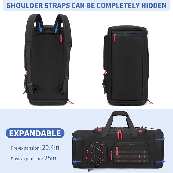 Bosstin Gym Bag for Men & Women, 45L Travel Duffle Sports Duffel Bag Gym Weekender Overnight Backpack with Shoe Compartment (Black) - Image 4