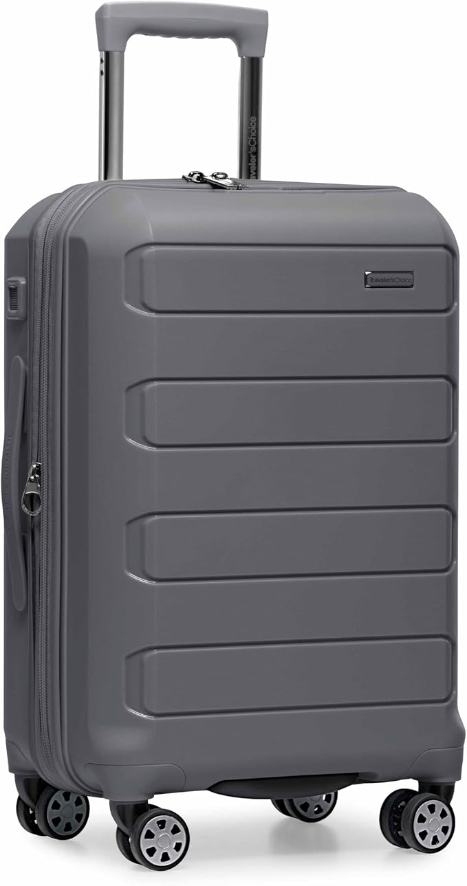Traveler's Choice Pagosa Hardshell Expandable Luggage with Spinner Wheels, Gray, 22-Inch Carry-on by TravelersChoice