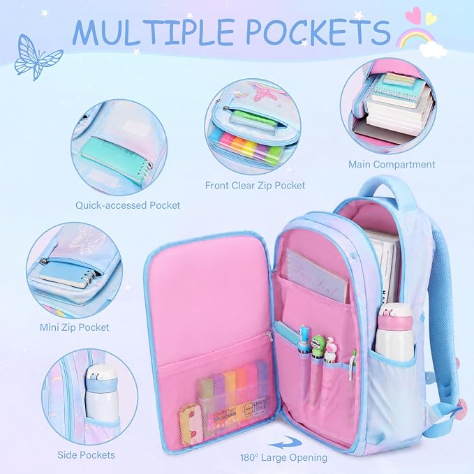 ACESAK Kids Backpack for Girls, Rainbow Backpack Set with Over-ear headphones, Lunch Bag Set for School, Girls Backpack for Elementary Middle school Teen Student(Blue) - Image 3