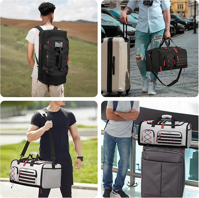 Bosstin Gym Bag for Men & Women, 45L Travel Duffle Sports Duffel Bag Gym Weekender Overnight Backpack with Shoe Compartment (Grey) - Image 6