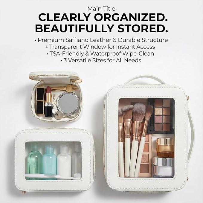 Makeup Bag | Transparent Toiletry Bag | Portable Waterproof Makeup Storage Bag | Travel-Specific Skincare Storage Bag | 2 Sets, L+M+MINI (White+Black) - Image 2