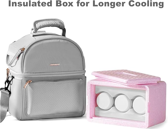 SUNVENO Breast Milk Cooler Bag with Detachable Insulation Box, Double-Layer Pumping Travel Bag for Work & Daycare, Fits Bottles, Ice Packs and Pump Parts,Grey - Image 3