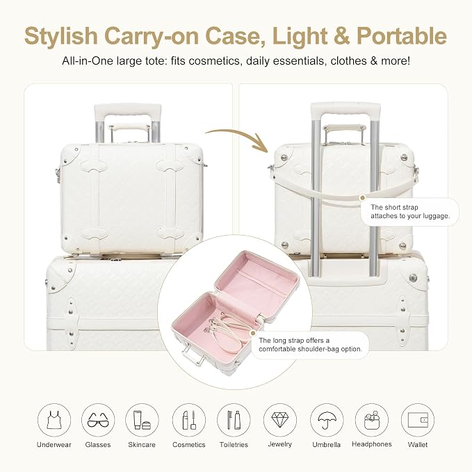 NZBZ Luggage Sets for Women, 2 Piece Retro Suitcase with Spinner Wheels and TSA Lock, Faux Leather Carry On and Checked Bag(14" 28" Pure White) - Image 7