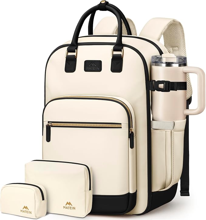MATEIN HER Underseat Backpack with Removable Shoe Compartment for Frontier | Personal Item Bag, 18×14×8 inch, Flight Approved, Overhead Bin, Carry on Luggage with Padded 15.6" Laptop Sleeve, 3 Set by MATEIN