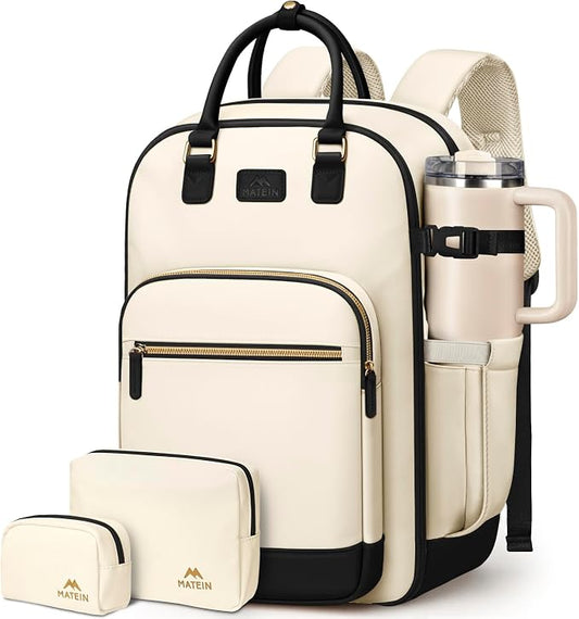 MATEIN HER Underseat Backpack with Removable Shoe Compartment for Frontier | Personal Item Bag, 18×14×8 inch, Flight Approved, Overhead Bin, Carry on Luggage with Padded 15.6" Laptop Sleeve, 3 Set by MATEIN