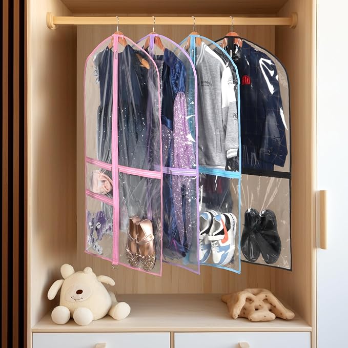 Zilink Clear Dance Costume Garment Bag 40” Dance Competition Bag Waterproof Dance Garment Bag with 3 Clear Zipper Pockets，Set of 4 (Clear/Blue) - Image 6