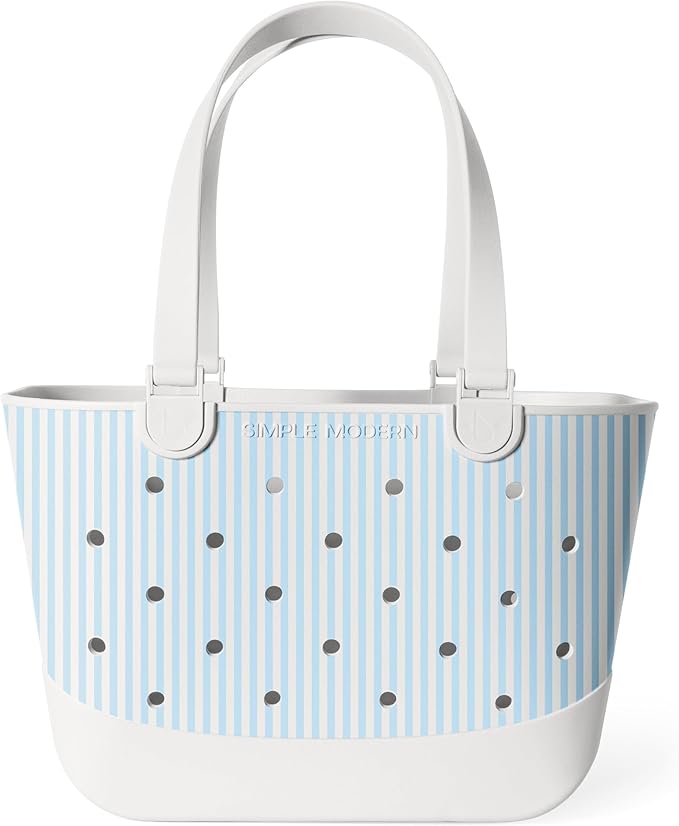 Simple Modern Large Beach Bag | Waterproof Getaway Rubber Tote with Zipper Pocket for Travel, Pool, Boat, Groceries, Sports | Seaside Stripes by Unknown