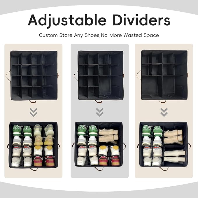 Shoe Organizer for Closet, 2 Pack Shoe Storage Bins with Clear Cover, Adjustable Dividers Fits 16-32 Pairs ShoeBoxes, Organizador de Zapatos, Navy Blue - Image 4