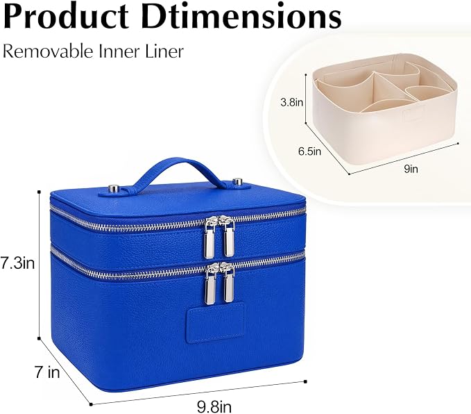 Makeup Case,Leather Double Layer Makeup Bag Duo,Large Portable Travel Toiletry Case Cosmetic Organizer for Women - Image 2