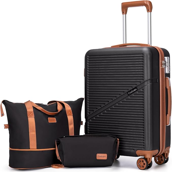 Cosbarn Carry On Luggage Set 22x14x9 Airline Approved, 3 Piece 20 Inch Lightweight ABS Hardside Suitcases with Wheels and TSA Lock, Durable Waterproof Travel Suitcase for Men Women by Cosbarn