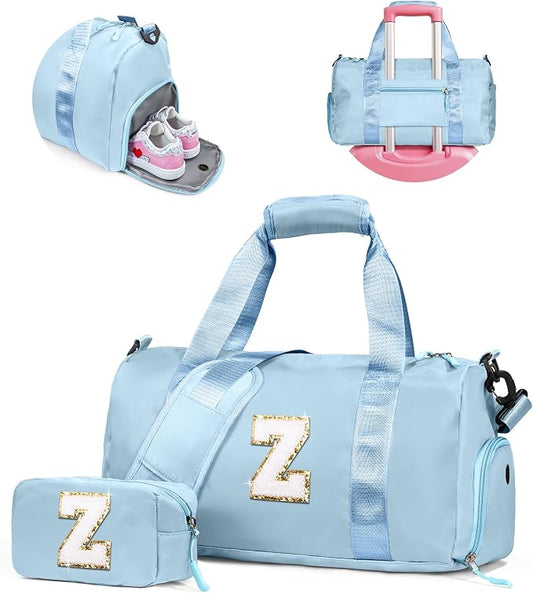 Birthday Gift for Granddaughter-Girl Gym Bag with Shoe Compartment, Kid Personalized Weekender Overnight Bags, Initial Travel Tote with Makeup Pouch, Gifts for Girls (Letter Z) by Vogewood