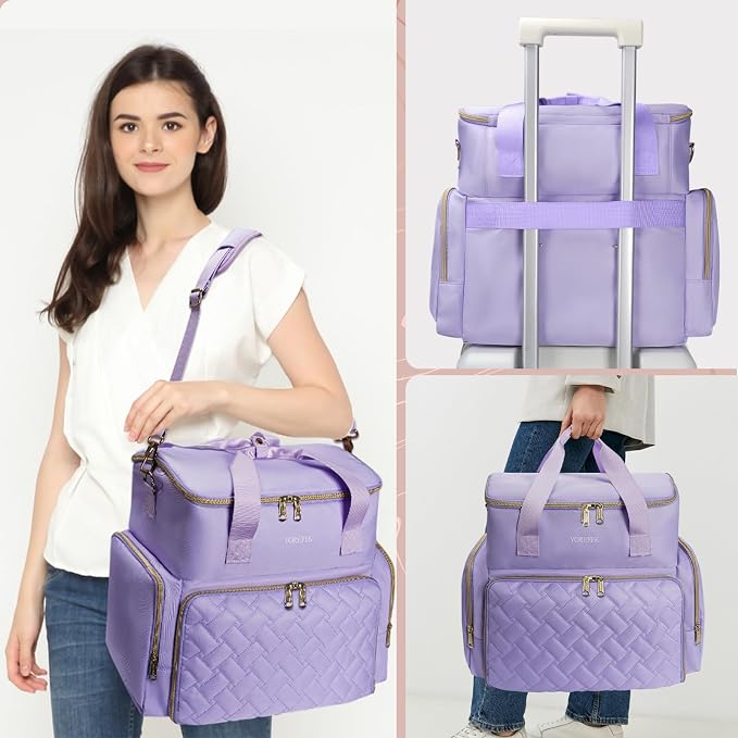YOREPEK XL Nail Polish Organizer Holds 96 to 100+ Bottles, Lavender Purple | Gel x Nail kit Bag with 2 Removable Pouches Fits Nail Suppiles, UV lamp, Gifts for Manicurist, Women - Image 5