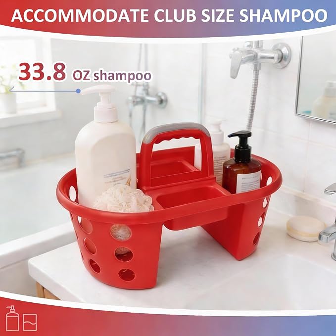 SIMPLYKLEEN Large Shower Caddy Portable 2PC - Made in USA Plastic Jumbo Size Dorm Storage Candy Tote with Handle Shower Organizer for Bathroom, Pantry, Kitchen, College Dorm, Red/Periwinkle - Image 4