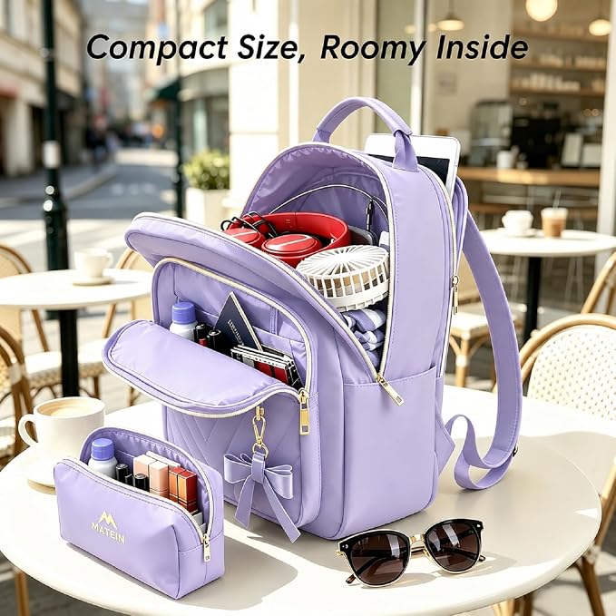 MATEIN Purple Backpack Purse, Fashion Cute Mini Bookbag for Women, 2pcs Set | Waterproof Ladies Girls Travel Backpack, Stylish Multipurpose Design Casual Daily Handbags, Shoulder Bag for Work School - Image 4
