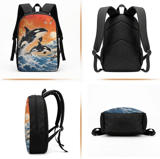Killer Whale Backpack for Girls 6-8-10: 17in Painting Elementary School Back Pack with Lunch Box - 4 in 1 Cute Anime Book Bag for 2nd Grade Kids and Lunchbox - Image 2