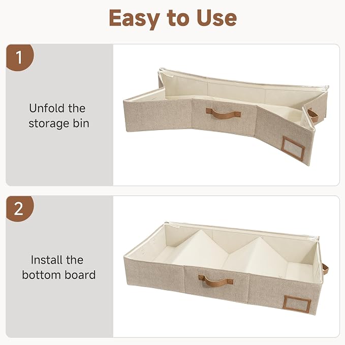 StorageWorks Extra Large Under Bed Storage Containers with Handles and Label Holder, 2 Pack Ultra-thick Fabric Underbed Bins, Closet Organizer for Clothes, Blankets, Sweater - Image 7