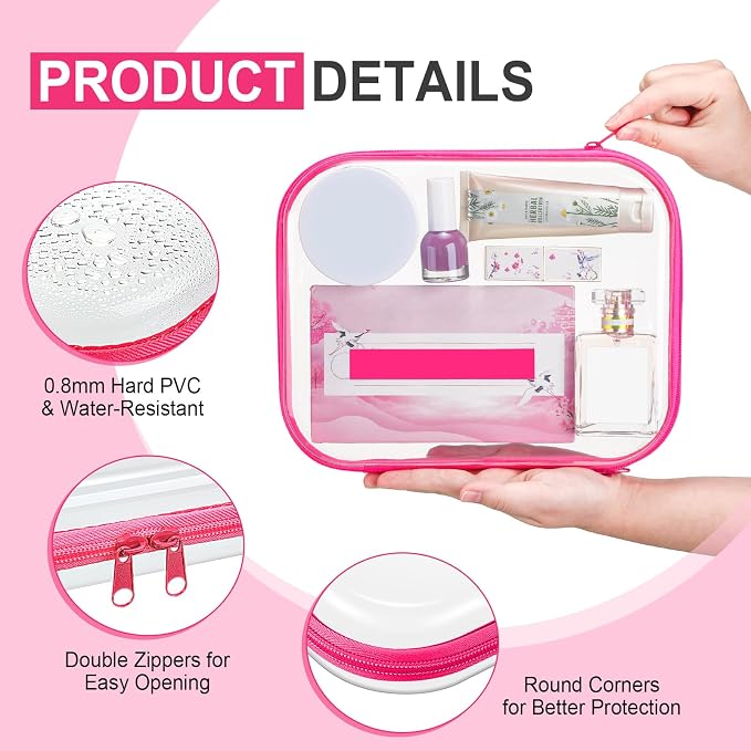 Hoolerry 4 Pcs Hard Clear Zipper Case Makeup Bags Plastic Zipper Pouch Transparent Storage Box Containers for Cosmetics, Snacks, Building Blocks, Puzzles(Clear,9.8 x 7.9 x 2 in,Fluorescent) - Image 3