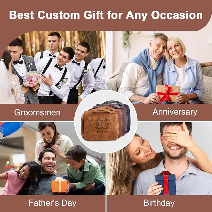 3-in-1 Large Personalized PU Leather Toiletry Bag For Men, Custom Groomsmen Gifts Hanging Travel Organizer Bag, Laser Engraved Name Monogram Shaving Kit Gift For Him Husband - Image 8
