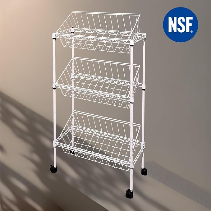 NSF white 3-layer storage rack, kitchen basket rack, vegetable tableware sorting, laundry room dirty clothes storage, detachable storage basket, multifunctional household epoxy resin - Image 2