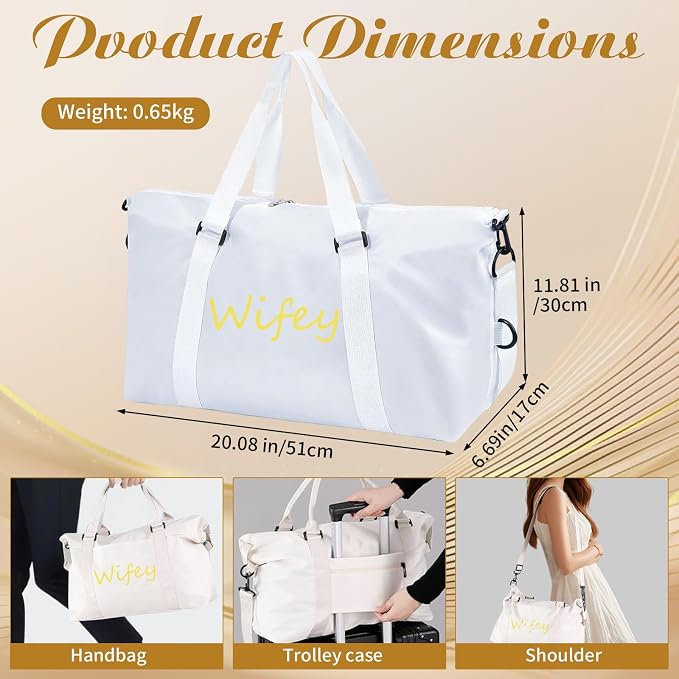 2 Pcs Wifey Hubby Duffle Bag Set White Black Wedding Travel Bags Waterproof Honeymoon Travel Bags Weekender Tote Bag For Women Men Couple Bridal Shower Honeymoon Party Organizer Supplies - Image 2