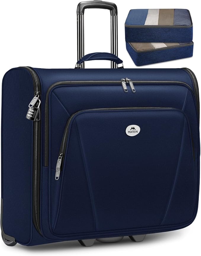 MATEIN Rolling Garment Bags for Travel, Large 2-Wheeled Suit Carrier, Blue | Foldable Travel Suit Bag with Wheels, 2 Packing Cubes, Check-in Suitcase Luggage, For Business Trips, Fits 17.3 Inch Laptop by MATEIN