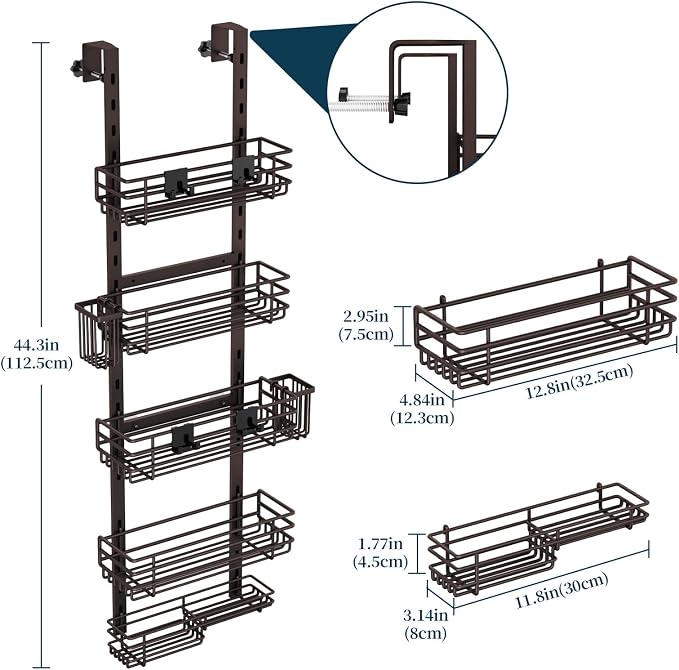 Consumest Over The Door Shower Caddy - 5 Tier Adjustable Shower Organizer Hanging with 2 Toothbrush Holders & 4 Hooks, Rustproof Organizer Shelf, Storage Rack for Bathroom, Bronze - Image 8